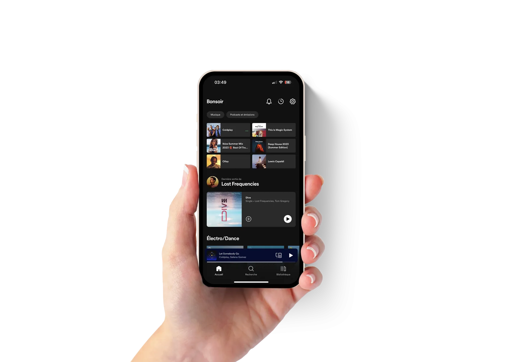 Application Spotify sur smartphone pour le pilotage audio