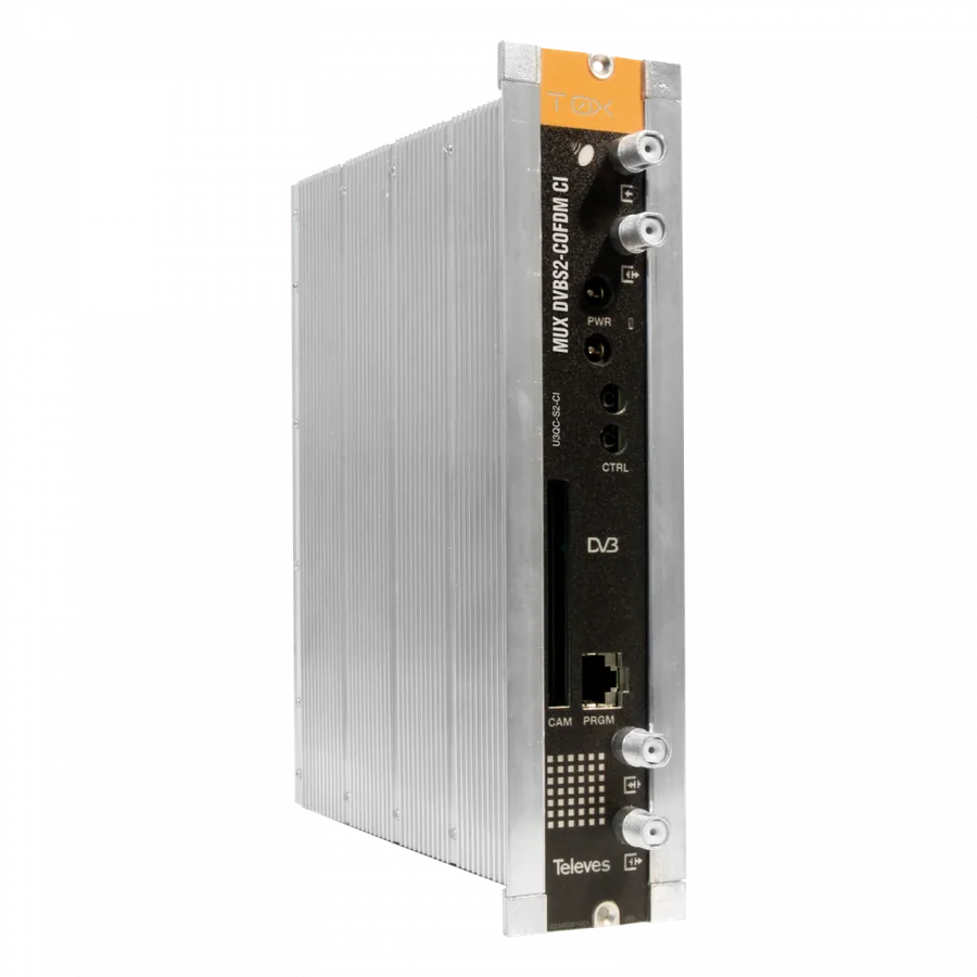 Module Televes T.0X réf. 564201, transmodulateur satellite DVB-S/S2 vers DVB-T avec interface CI.