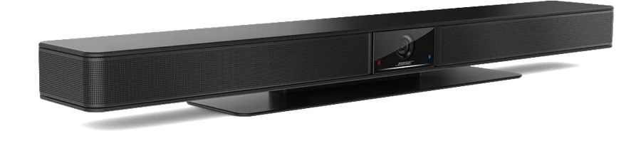 Barre de visioconférence Bose Professional Videobar VB1 avec support, vue de trois quarts.